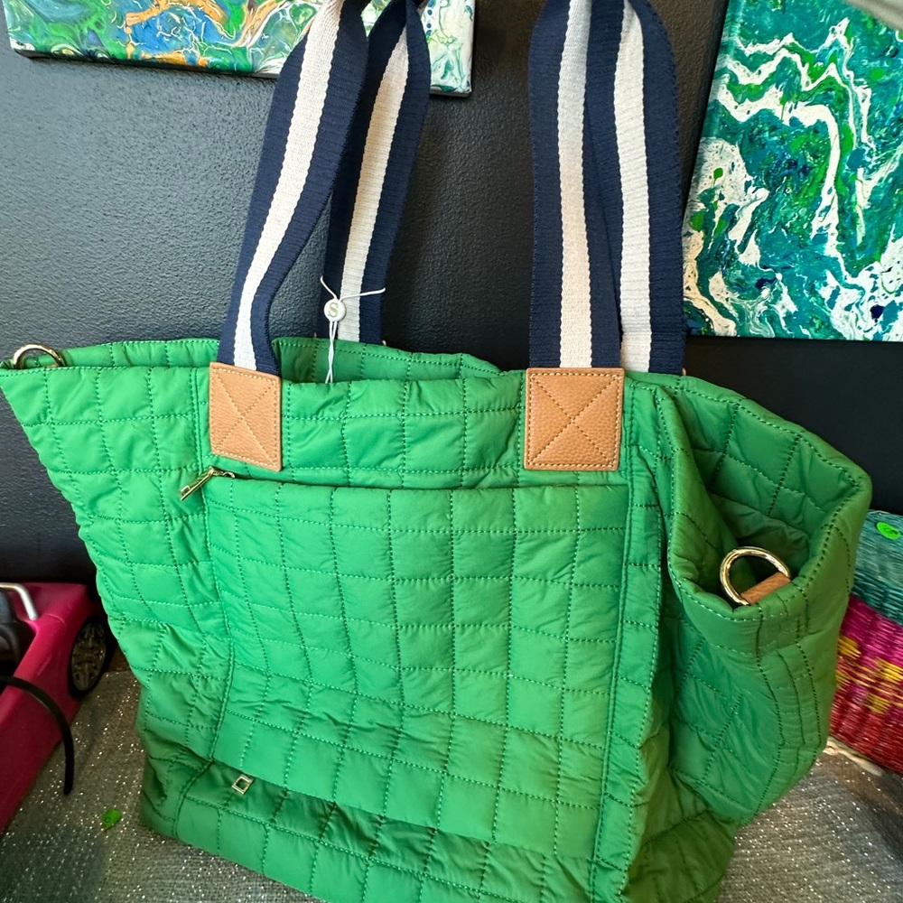 Brand new green quilted tote